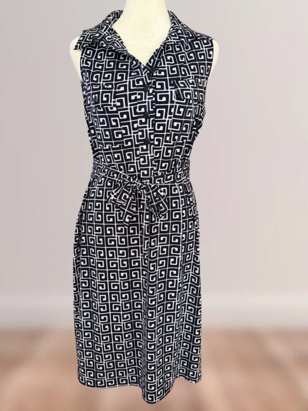 Valerie Bertinelli Navy Belted Dress